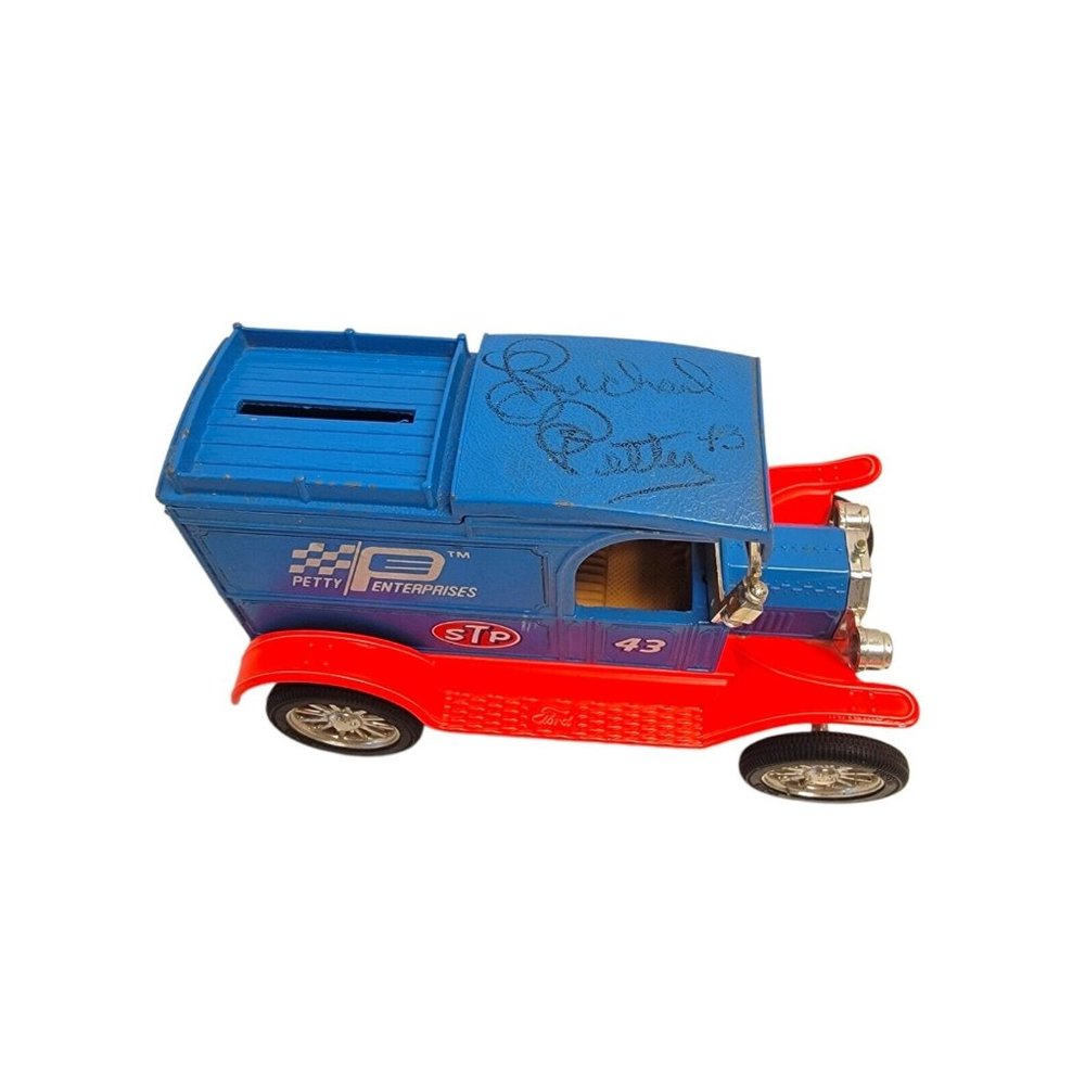 Nascar Richard Petty #43 VTG Autographed 1913 Ford Model T Delivery Coin Bank